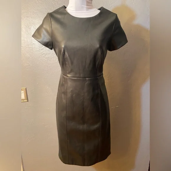 ANN TAYLOR Black Faux Leather Shift Dress ANN TAYLOR Black Faux Leather Shift Dress